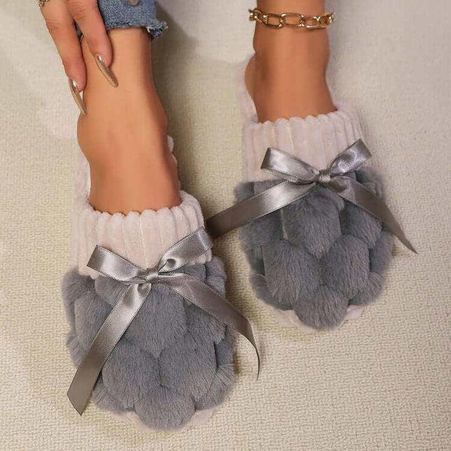 Bow Trim Contrast Slippers - Plush Fashion Shop #