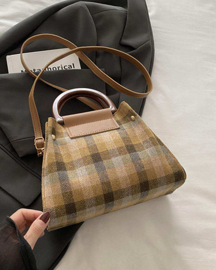 Contrast Plaid Trapezoid Shape Crossbody Bag - Plush Fashion Shop #