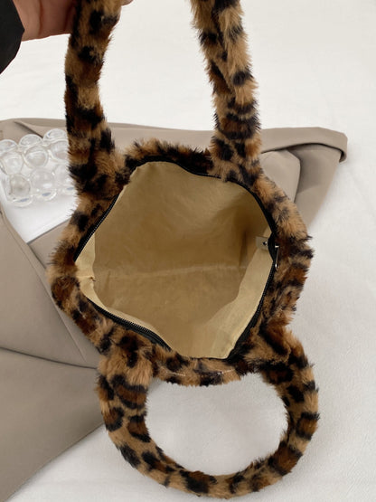 Leopard Fluff Handbag With Zip - Plush Fashion Shop #