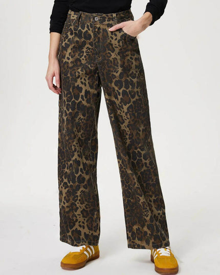 Leopard Straight Jeans with Pockets - Plush Fashion Shop #