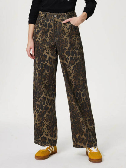 Leopard Straight Jeans with Pockets - Plush Fashion Shop #