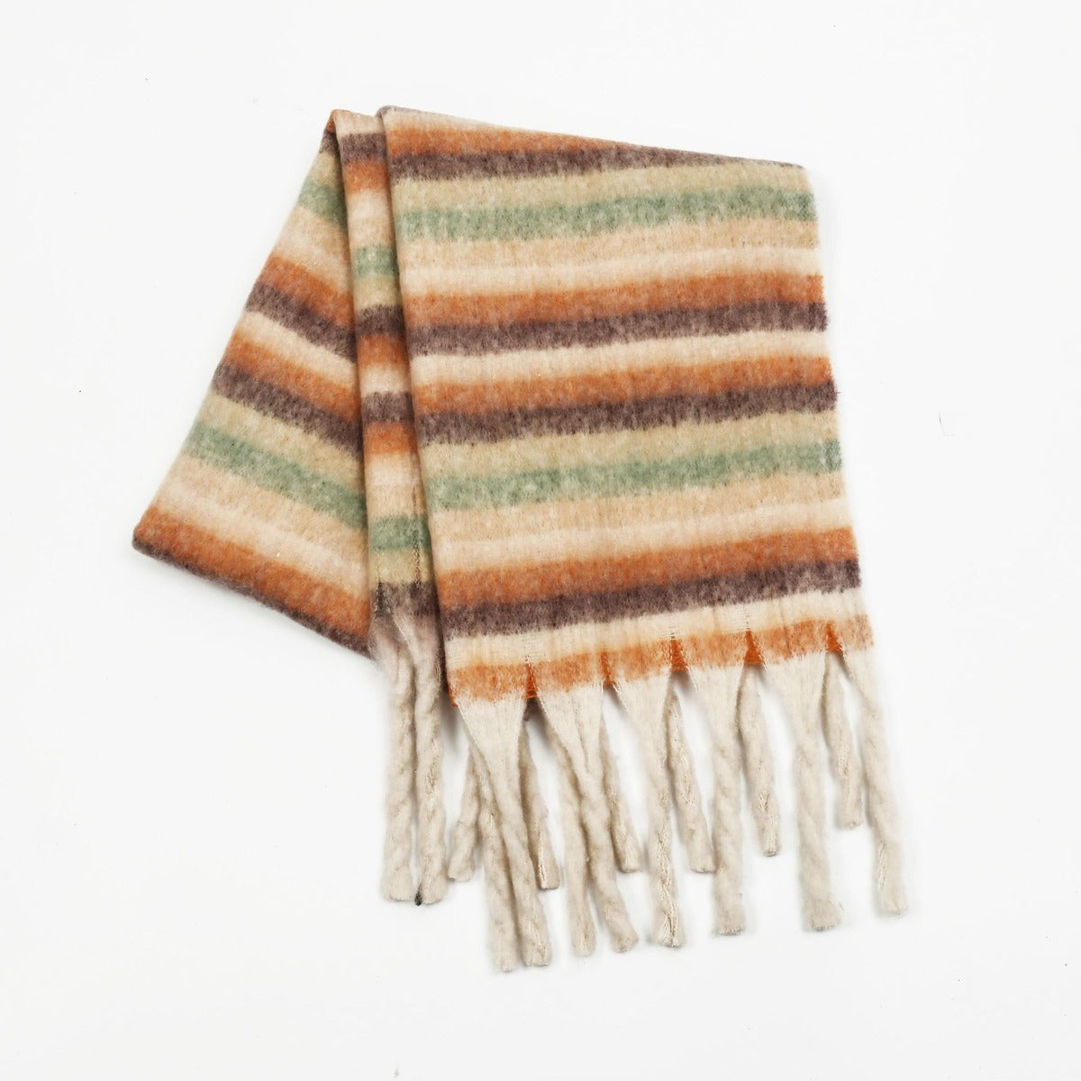 Fringe Contrast Striped Polyester Scarf - Plush Fashion Shop #