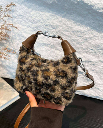 Fuzzy Polyester Mini Handbag with Zipper - Plush Fashion Shop #