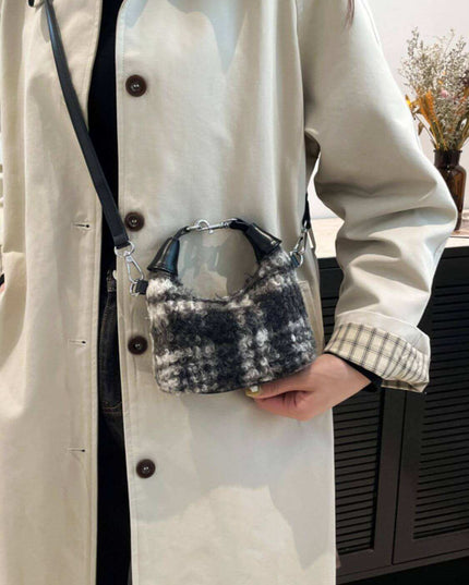 Fuzzy Polyester Mini Handbag with Zipper - Plush Fashion Shop #