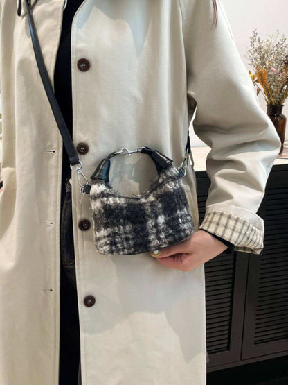 Fuzzy Polyester Mini Handbag with Zipper - Plush Fashion Shop #