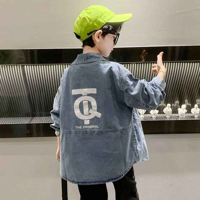 Boys Denim Shirt Jacket Long-sleeved Western Style - Plush Fashion Shop #