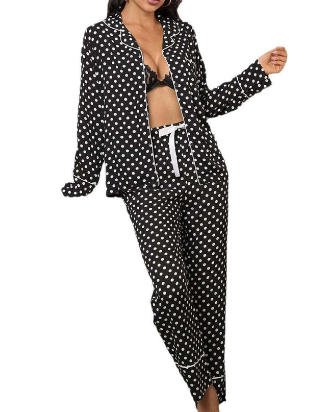 Ladies' Polka Dot Printed Long-sleeved Two-piece Pajamas Set - Plush Fashion Shop #