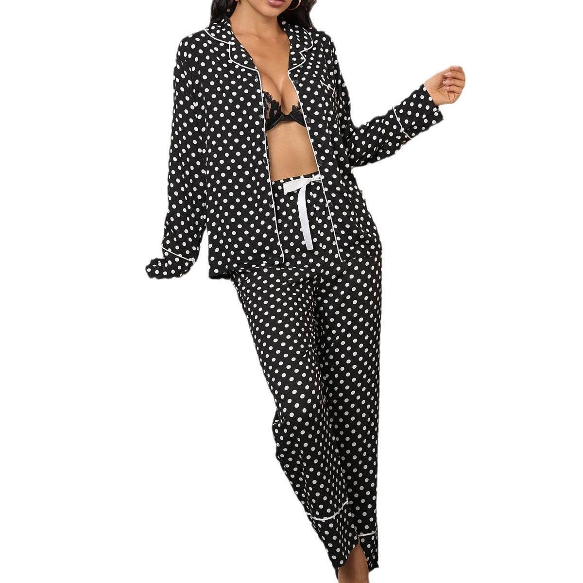 Ladies' Polka Dot Printed Long-sleeved Two-piece Pajamas Set - Plush Fashion Shop #