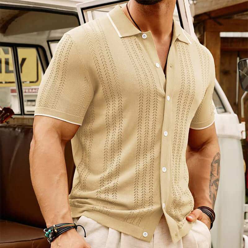 Short-sleeve Summer Button Up Lapel Fashion Businessmen's ClothingStay stylish and comfortable with our Short-sleeved Polo Shirt. Made from high-quality Tencel fabric, this solid color shirt features a unique design and comfortableShirtPlush Fashions ShopPlush Fashion Shop