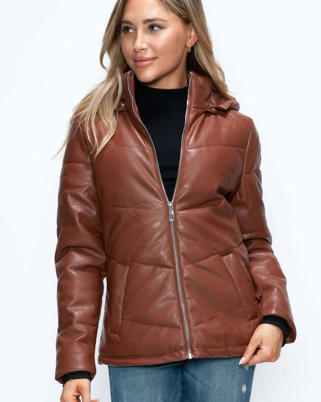 How Dare U Pocketed Zip Up Puffer Jacket with Removable Hood - Plush Fashion Shop #