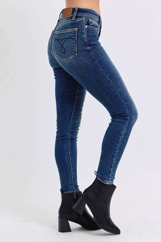 Judy Blue Full Size Run Mid-Rise Waist Skinny Jeans with Thermal Lining - Plush Fashion Shop #