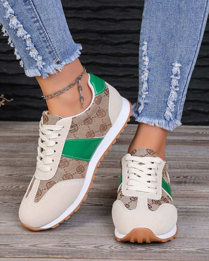 Contrast Round Toe Flat Sneakers - Plush Fashion Shop #