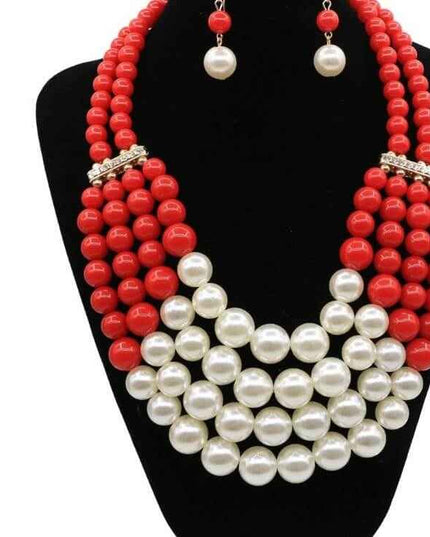 Multi Simulated Pearl Bohemian Jewelry Set with faux gemstone inlays and water wave chain.