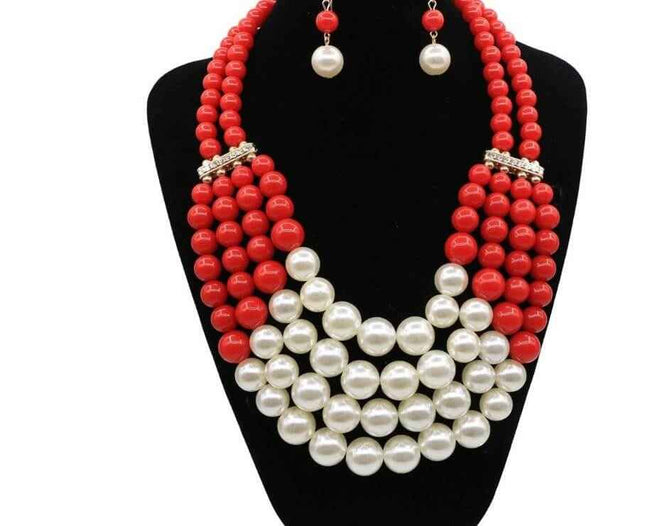 Bohemian jewelry set with multi simulated pearls and water wave chain.