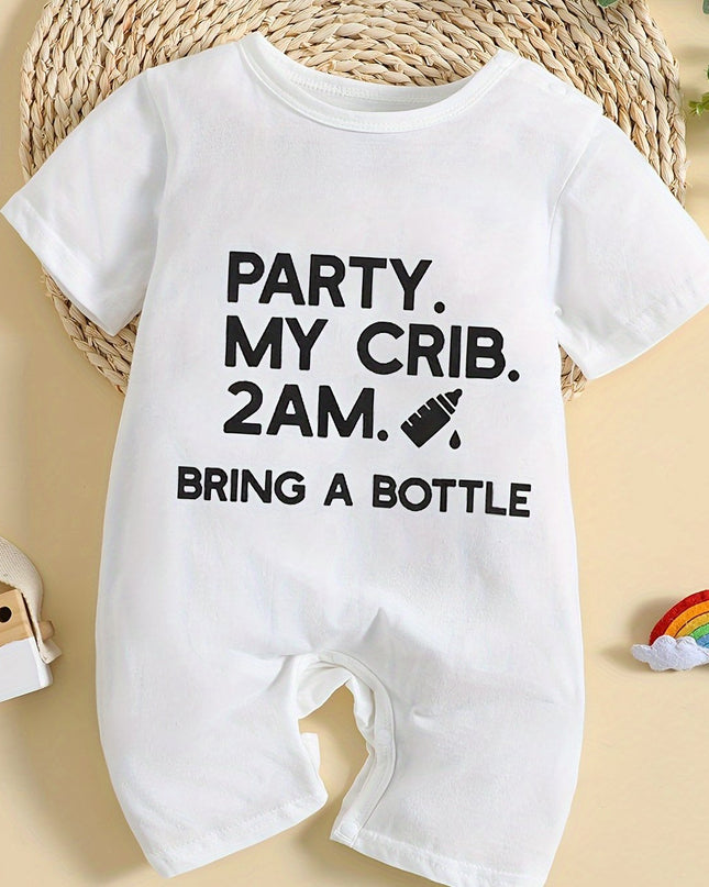 Infant's "Party My Crib 2AM" Print Bodysuit, Comfy Short Sleeve Onesie