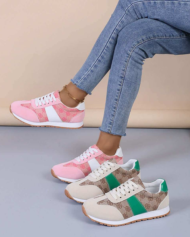 Contrast Round Toe Flat Sneakers - Plush Fashion Shop #