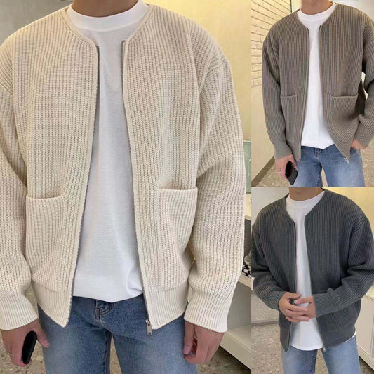 Men Zip Up Knitted Lined Funnel Neck Men's  Sweater - Plush Fashion Shop #