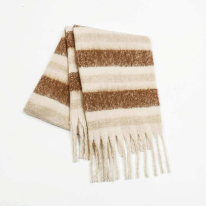 Fringe Contrast Striped Polyester Scarf - Plush Fashion Shop #