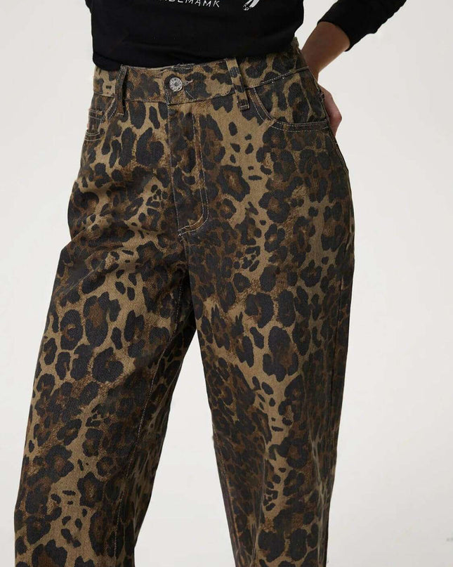 Leopard Straight Jeans with Pockets - Plush Fashion Shop #