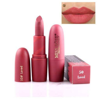 Matte moisturizing lipstick with long-lasting color and hydration, shade 50 Loved.