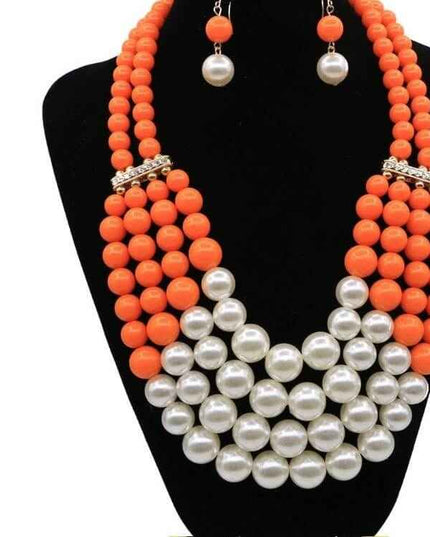 Multi Simulated Pearl Bohemian Jewelry Set with water wave chain and faux gemstone inlays.