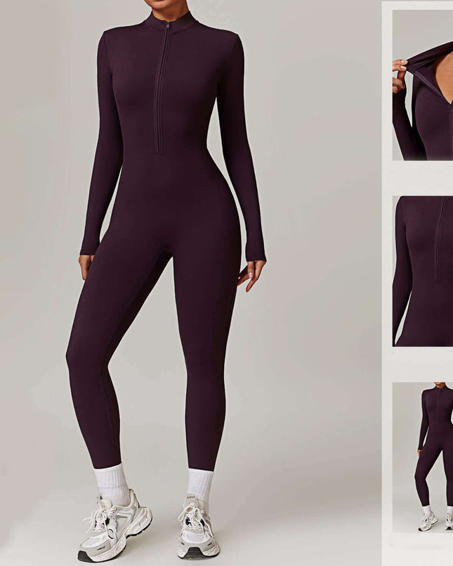 Warm Zipper Long-sleeved  Yoga Fitness Sports  Breathable Bodysuit - Plush Fashion Shop #