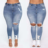 Plus size women's stretch ripped jeans, high-waisted, available in various colors.