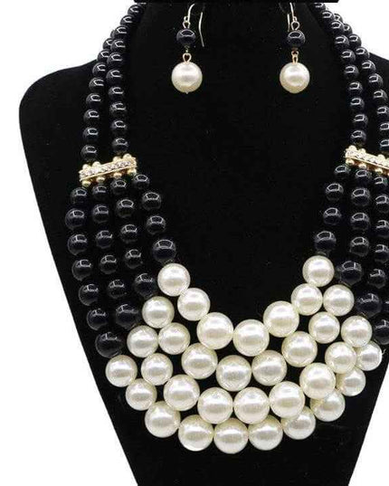 Multi Simulated Pearl Bohemian Jewelry Set with faux gemstones and water wave chain.