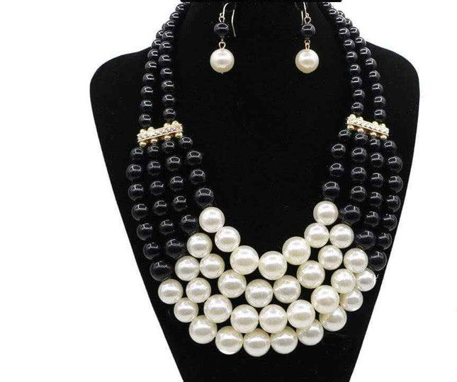 Multi Simulated Pearl Bohemian Jewelry Set with faux gemstones and water wave chain.