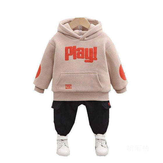 Boys two-piece hooded long-sleeved sweaterStay warm and stylish with our boys two-piece hooded long-sleeved sweater! Suitable for infants and children ages 1-3, it is ideal for winter and autumn. The shearinbaby sweat suitPlush Fashions ShopPlush Fashion ShopBoys