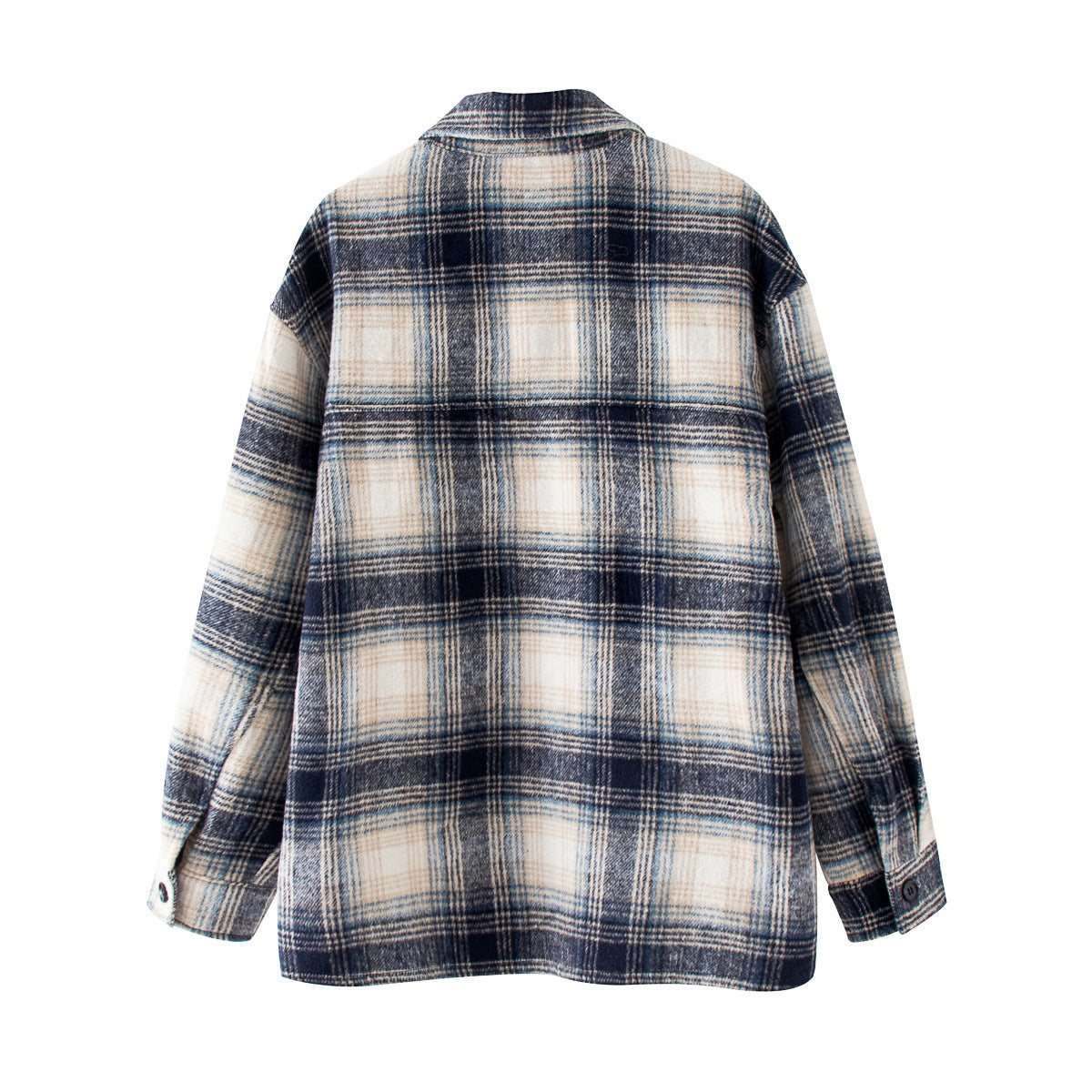 Brushed plaid coat for women with classic grid pattern in high-quality blended fabric.