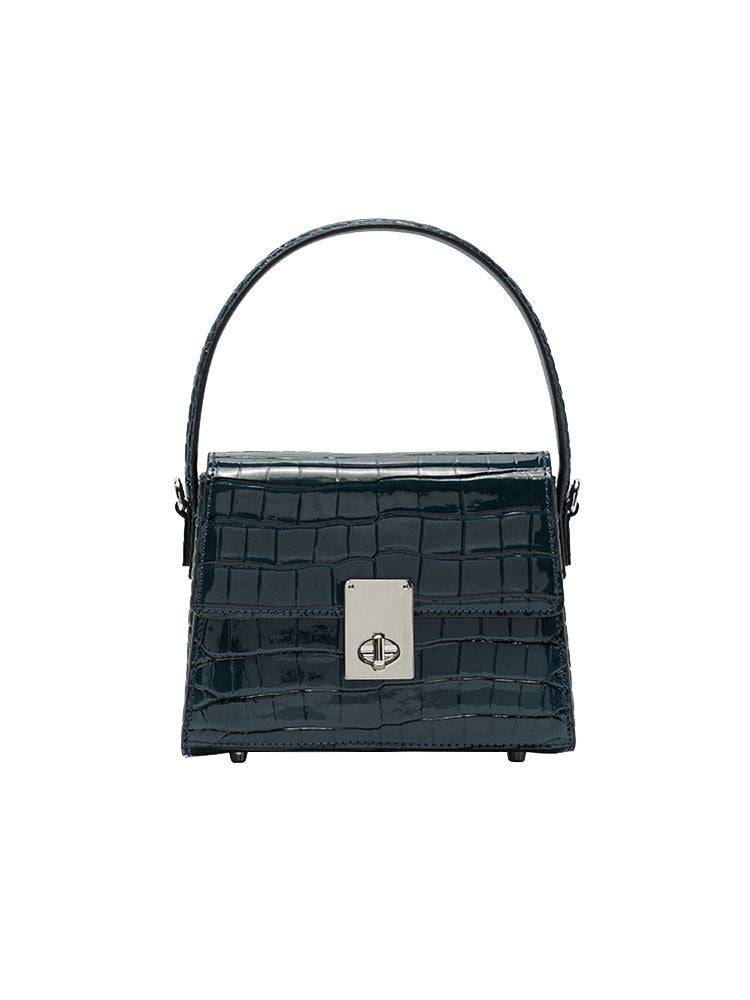 New Leather Handbags portable diagonal bag with trapezoid shape and crocodile pattern.