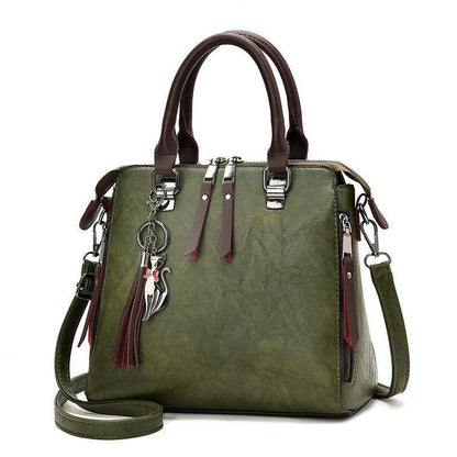 Luxury ladies hand bag, green crossbody purse with adjustable strap, zipper design, PU lining.