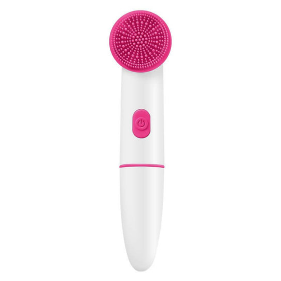 Electric Silicone Facial Cleanser with pink brush head, waterproof and adjustable settings for all skin types.