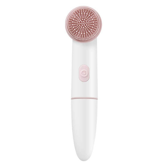 Electric silicone facial cleanser and cleansing brush in pink, waterproof and adjustable for all skin types.