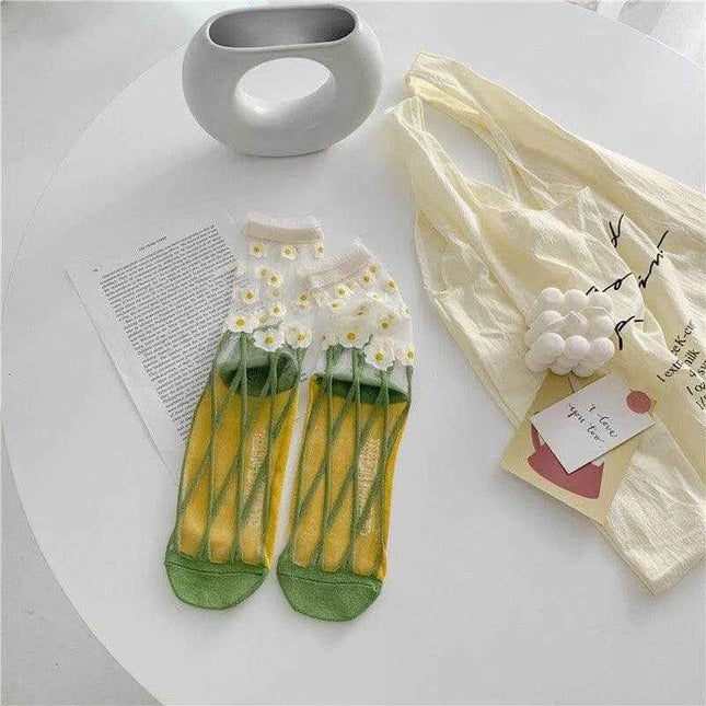 Retro Personality Breathable Glass Silk Bright Color Socks