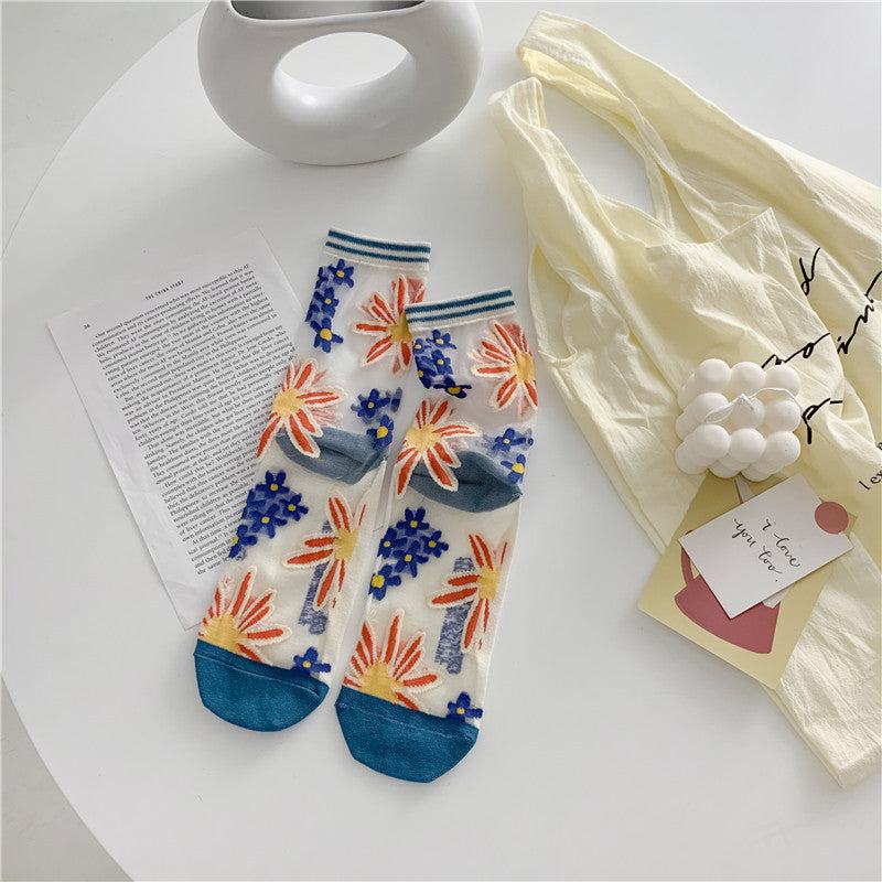 Retro Personality Breathable Glass Silk Bright Color Socks