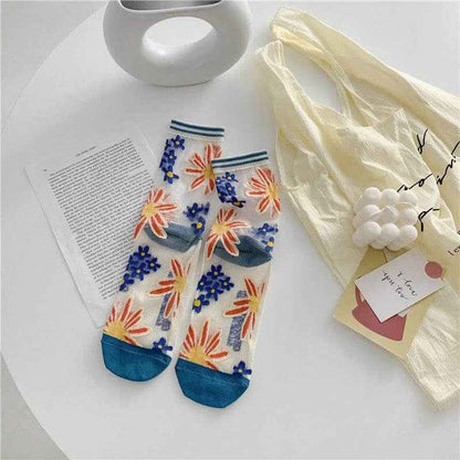 Retro Personality Breathable Glass Silk Bright Color Socks