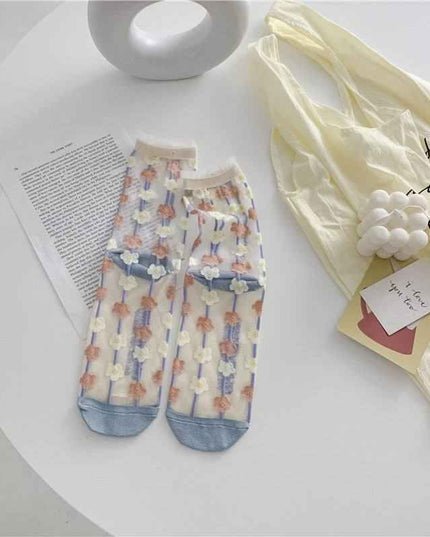 Retro Personality Breathable Glass Silk Bright Color Socks with Dot Pattern for Youth