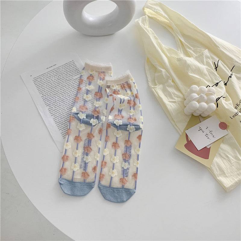 Retro Personality Breathable Glass Silk Bright Color Socks