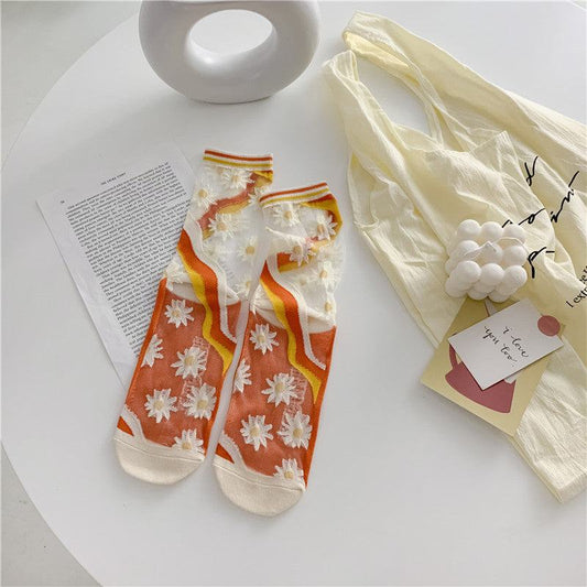 Retro Personality Breathable Glass Silk Bright Color Socks