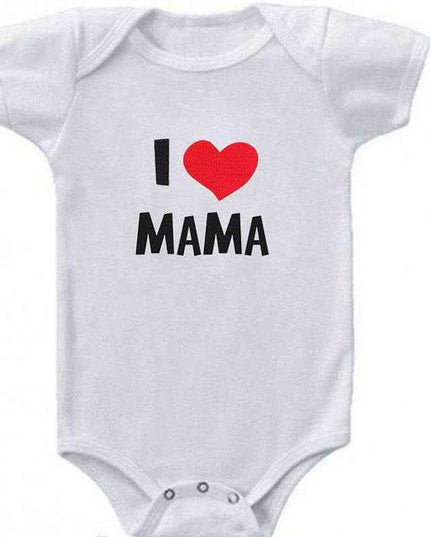 Funny Super Mama Papa printed baby romper in soft cotton, short-sleeved, ideal for boys and girls, summer and spring.