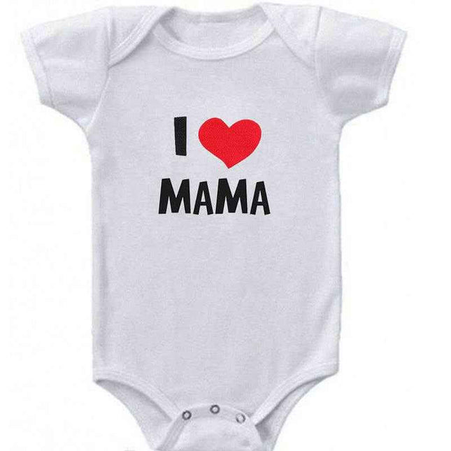 Funny Super Mama Papa printed baby romper in soft cotton, short-sleeved, ideal for boys and girls, summer and spring.