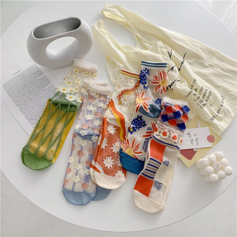 Retro Personality Breathable Glass Silk Bright Color Socks