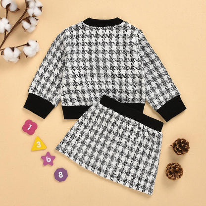 Black long-sleeved temperament two-piece suit skirt plaid children's cExperience sophistication and comfort with our black, long-sleeved two-piece suit skirt for middle and small children. Made with high-quality cotton fabric, this suiBaby clothsPlush Fashions ShopPlush Fashion ShopBlack long-sleeved temperament