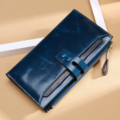 Women's Multi Card Buckle Long Oil Wax Leather WalletsStay organized and stylish with our European and American retro leather wallets. Featuring a soft surface and a convenient draw buckle opening, these mid-length wallHandbagsPlush Fashions ShopPlush Fashion Shop