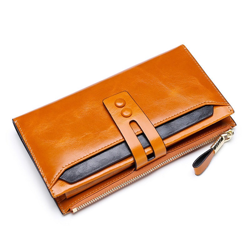 Women's Multi Card Buckle Long Oil Wax Leather WalletsStay organized and stylish with our European and American retro leather wallets. Featuring a soft surface and a convenient draw buckle opening, these mid-length wallHandbagsPlush Fashions ShopPlush Fashion Shop