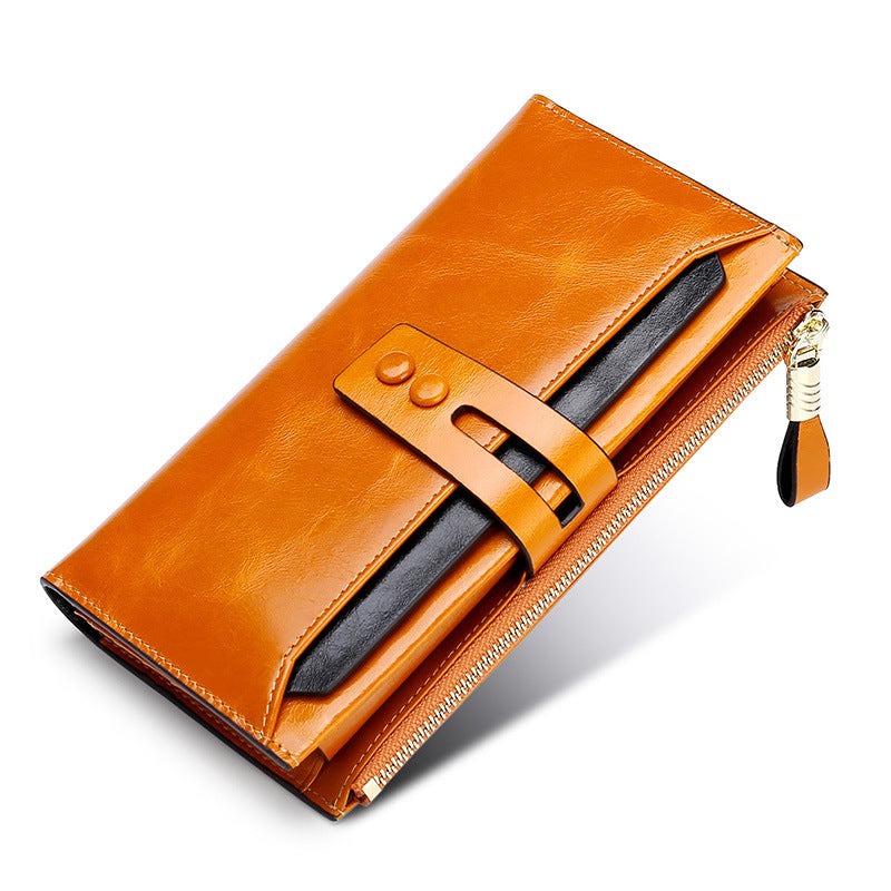 Women's Multi Card Buckle Long Oil Wax Leather WalletsStay organized and stylish with our European and American retro leather wallets. Featuring a soft surface and a convenient draw buckle opening, these mid-length wallHandbagsPlush Fashions ShopPlush Fashion Shop