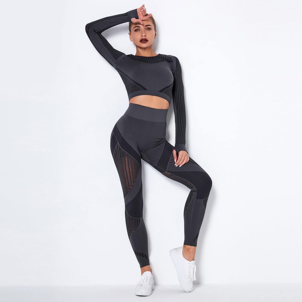 Seamless Knitted Absorbent Yoga Long-Sleeved SuitExperience ultimate comfort and style in this Seamless Knitted Absorbent Yoga Long-Sleeved Suit. The breathable fabric, consisting of 70% nylon, 20% polyester, and 1Yoga SetPlush Fashions ShopPlush Fashion Shop