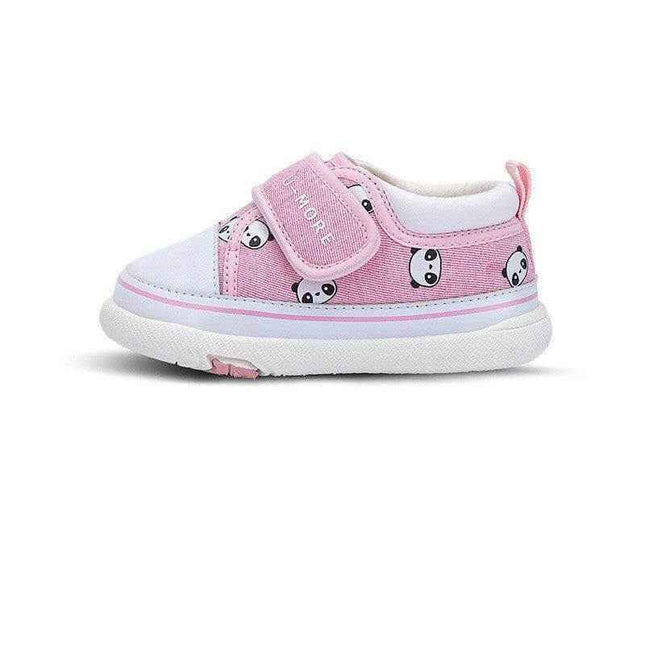 Non-slip wear-resistant toddler shoes in pink with panda print, designed for ages 1-2.